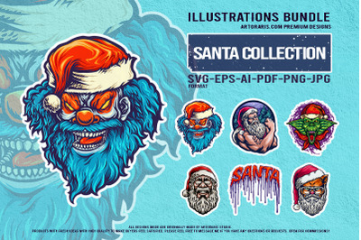 Creepy Santa Claus Gothic Holiday Mascot Illustration