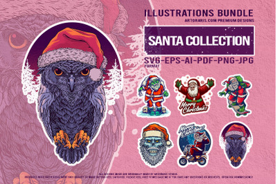 Eerie Owl Father Christmas Fantasy Creepy Xmas Graphic Collection