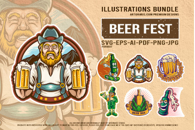 Cartoon Beer Illustration For Bar And Pub Festive St Patrick&#039;s Day