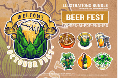 Octoberfest And St Patricks Day Beer Festival Vector Set