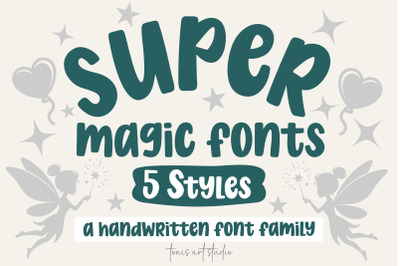 Super Magic Font Bundle, Bubbly Fonts, 5 Styles, Handwritten