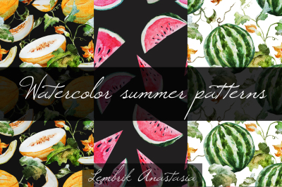Watercolor summer patterns (VECTOR + JPG)