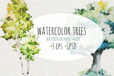 Watercolor trees (VECTOR + PSD)