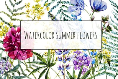 Watercolor summer flowers (VECTOR + PSD)