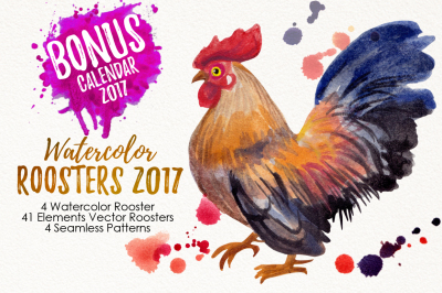 watercolor roosters family &amp; 2017