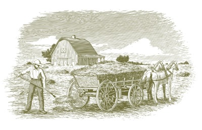 Woodcut Hay Farmer