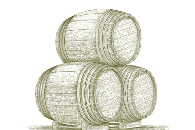 Woodcut Whiskey Barrel Stack
