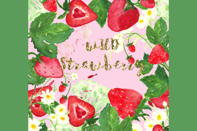 Wild strawberry watercolor clip art