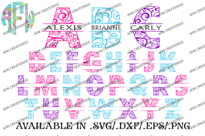 Split Swirl Ornament Letters #2 - SVG, DXF, EPS Digital Cut Files