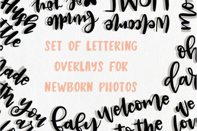 Set of handlettered cutsie overlays for newborn and baby photography