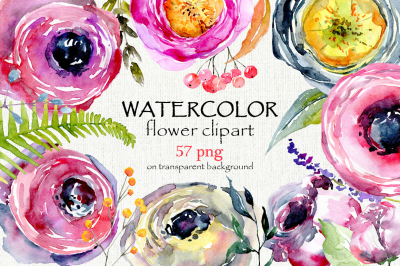 Watercolor flowers, branches, 57 png