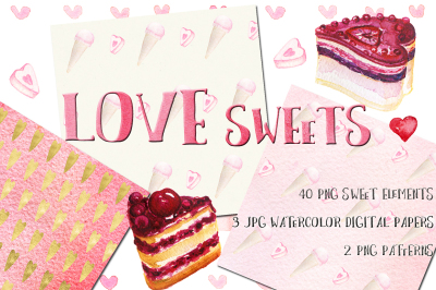 Love sweets. Watercolor clipart
