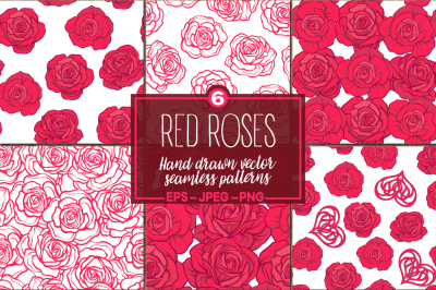 Red Roses seamless patterns set