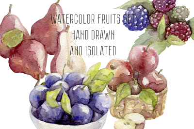Watercolor hand drawn fruits set