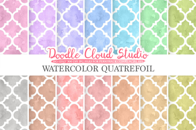 Watercolor Quatrefoil digital paper, Quatrefoil patterns, pastel watercolor background, Instant Download, for Personal & Commercial Use