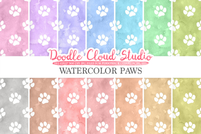 Watercolor Paws digital paper, Paw Prints pattern, Digital Paws, pastel watercolor background Instant Download for Personal & Commercial Use