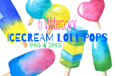 Watercolor Ice Cream Lollipops. Icecream Clipart + Patterns + Print