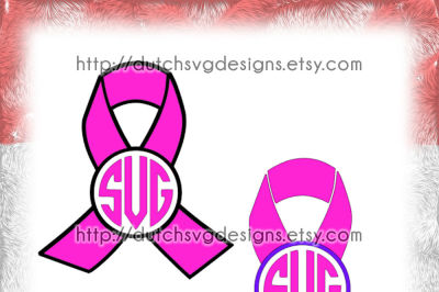 2 Pink Ribbon monogram cutting files, in jpg png SVG EPS DXF, instant download, Cricut & Silhouette, plotter hobby, Breast Cancer Awareness