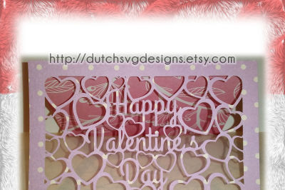 Valentine card cutting file Happy Valentine's Day with cutout hearts, in Jpg Png SVG EPS DXF, for Cricut & Silhouette, love