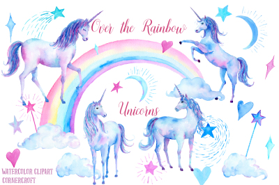 Watercolor Over the Rainbow Unicorns