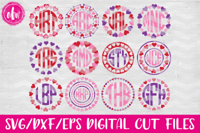 Valentine Monogram Frames - SVG, DXF, EPS Digital Cut Files
