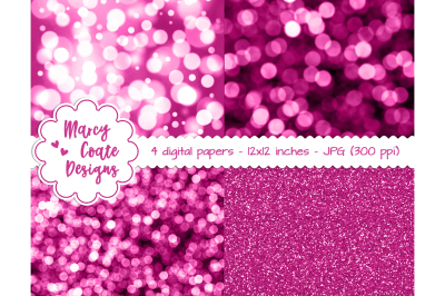 Hot Pink Bokeh & Glitter Papers / Background / Digital Paper / Patterns