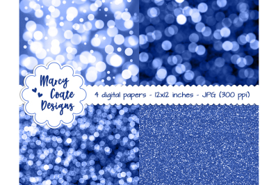 Blue Bokeh & Glitter Papers / Background / Digital Paper / Patterns