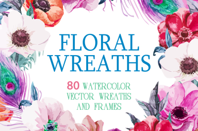 80 Watercolor floral wreaths (VECTOR)
