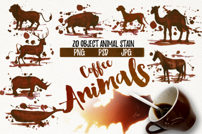 Watercolor Coffee Animals Stains