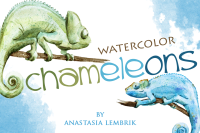 Watercolor chameleons (VECTOR + original JPG)