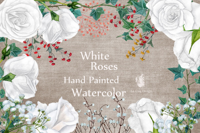 Watercolor white roses clipart