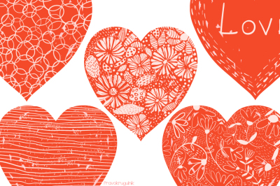 Red Valentine hearts clipart set, Love clip art, Hand drawn heart clip art