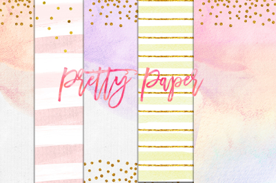  watercolor paper, confetti gold pastel paper, party rainbow watercolor pink digital paper pack, peach, pretty pastel