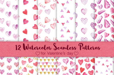 12 Watercolor Valentines Patterns