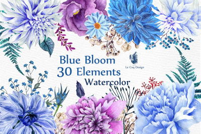 Watercolor Blue Flowers Clipart