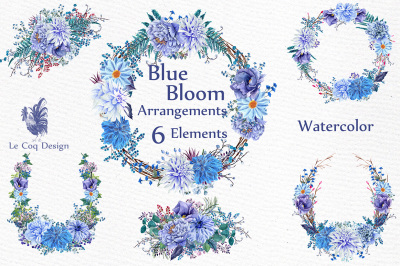 Watercolor blue wreaths clipart