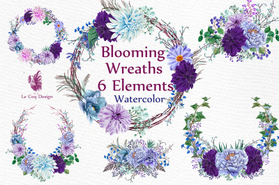 Watercolor Purple Wreaths Clipart