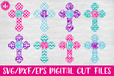 Monogram Patterned Crosses - SVG, DXF, EPS Cut Files