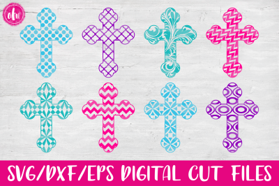 Patterned Crosses - SVG, DXF, EPS Digital Cut Files