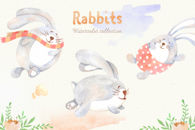 Watercolor Rabbits Collection