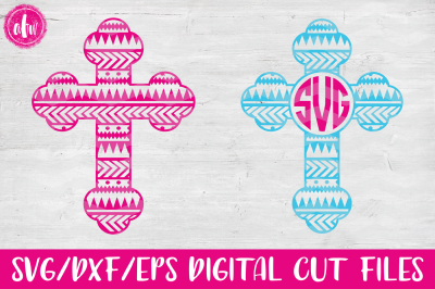 Aztec Tribal Monogram Cross - SVG, DXF, EPS Digital Cut Files