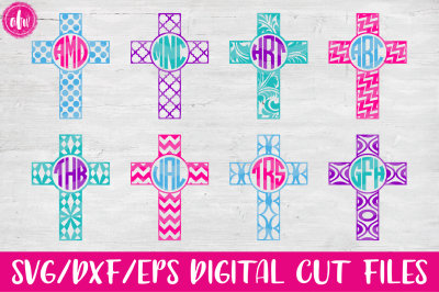 Monogram Patterned Crosses - SVG, DXF, EPS Cut Files