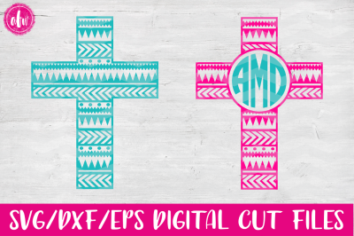 Aztec Tribal Monogram Cross - SVG, DXF, EPS Cut Files