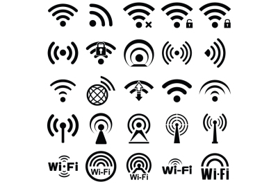 Set of twenty five wifi icons