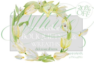 White Bouquets&Wreaths in watercolor