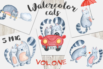 Watercolor cats clipart. Vol.1