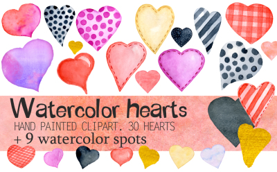 Watercolor Hearts. Hand-painted ClipArt