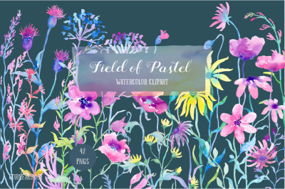 Watercolor Clipart Field of Pastel