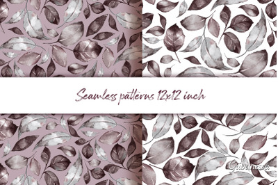 Watercolor seamless pattern with brown leaves