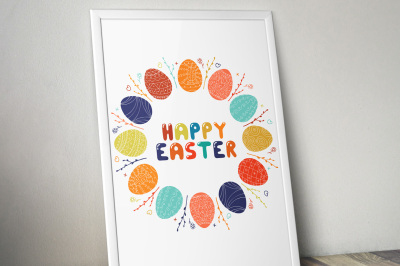 Happy easter round frame, card.